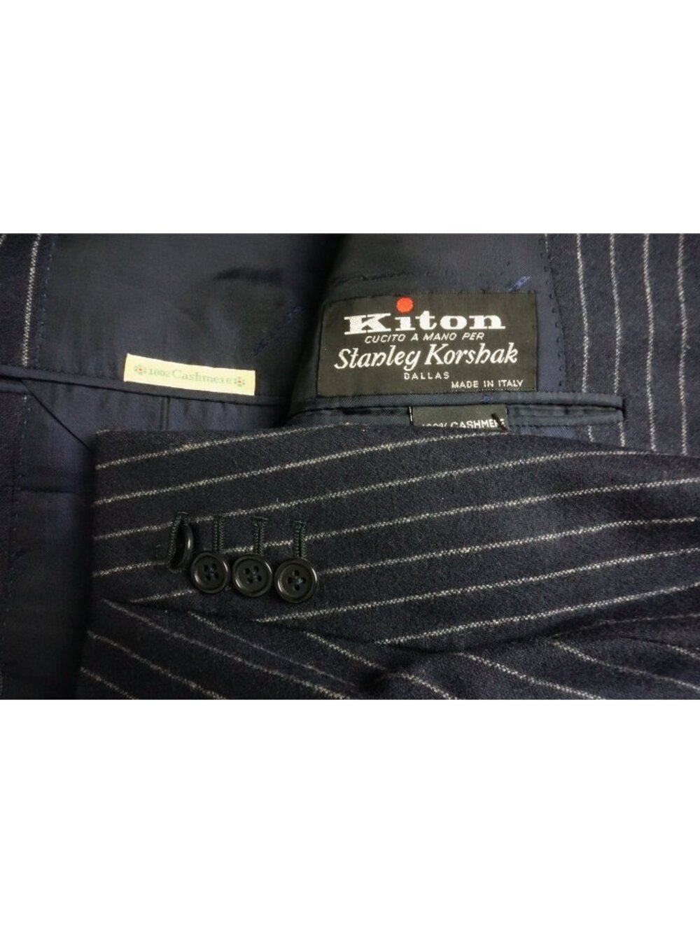 Kiton Navy Blue Chalkstriped 100% Cashmere 2 Pc Suit Jacket Pants Sz 44R